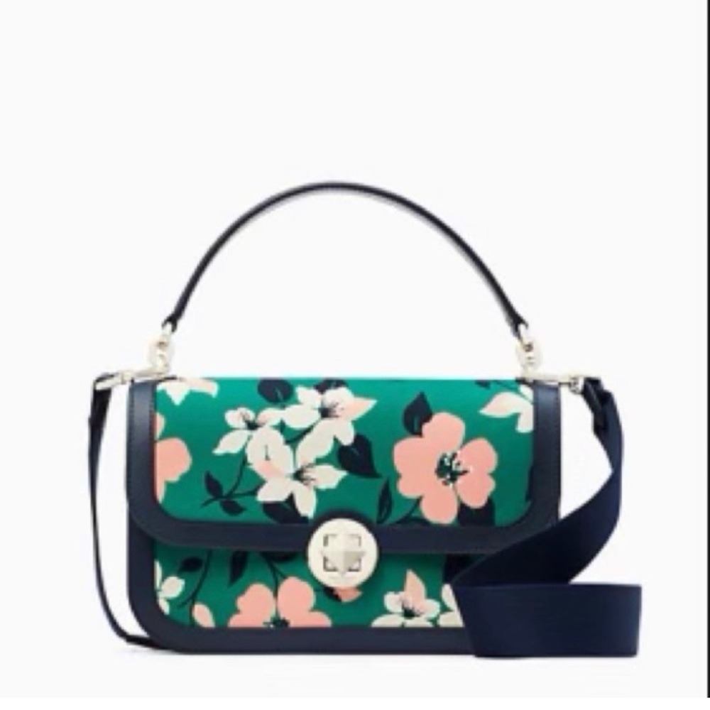♠️ Kate spade ♠️ Lily Blooms Canvas Flap Top Handle Satchel Crossbody, Green
